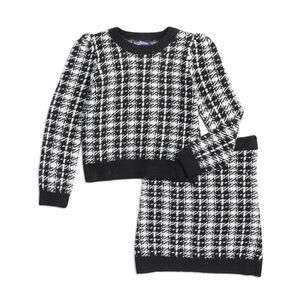 Chic Black and White Checkered Kids Sweater Set